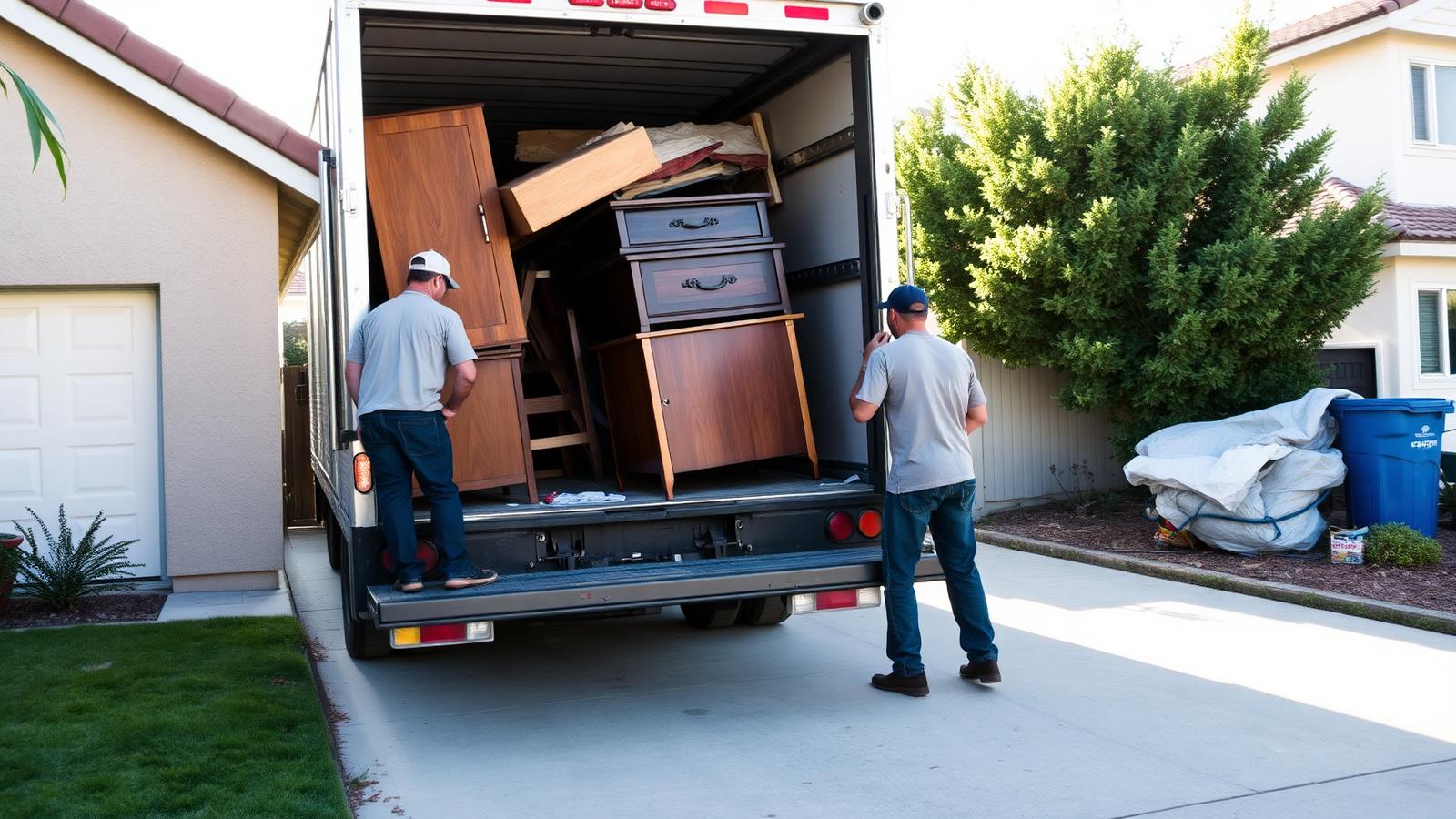 MegaHaulers crew loading furniture into a hauling truck